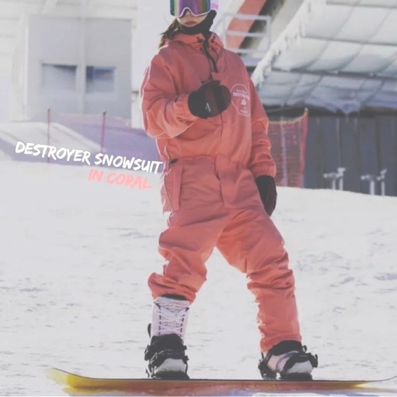 nwt DESTROYER in CORAL snowsuit snowboard ski suit + bib suspenders gaiters hood - Picture 15 of 15